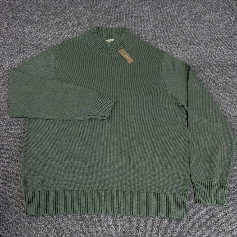 J.CREW Sweater Men Large Sage Green Heritage Cotton Mockneck Knit NEW